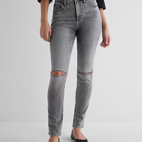 Express Mid-Rise Skinny Jean Knee Cutout - Picture 2 of 3